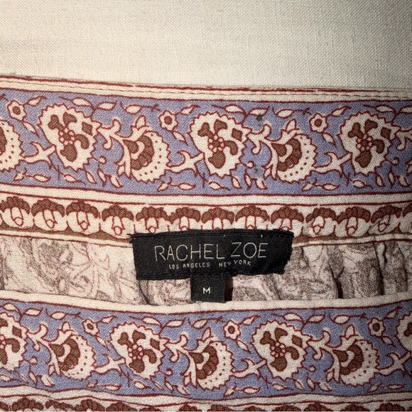 Rachel Zoe Brown Floral Square-Neck Boho Blouse with Lavender Trim - Picture 4 of 7